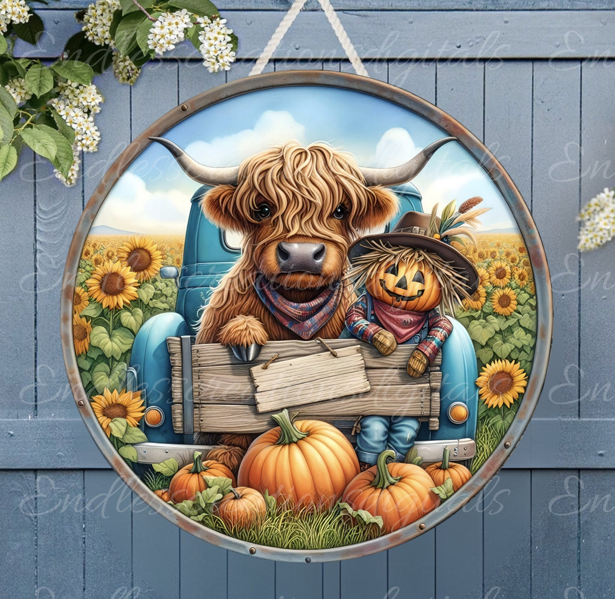 SCARECROW HIGHLAND COW FALL ROUND