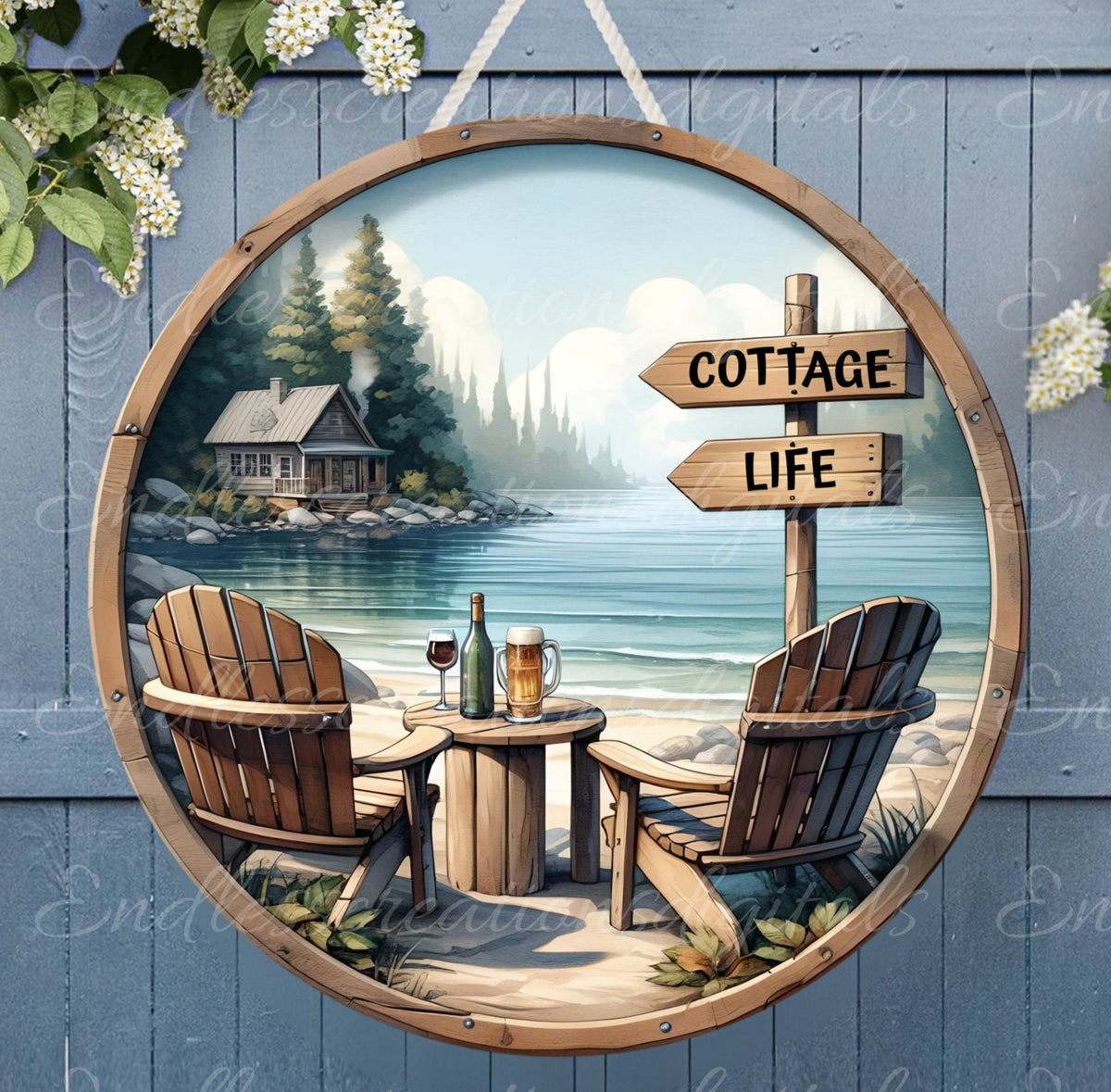 COTTAGE LIFE DOOR  hanger, wreath sign png, for sublimation high resolution, 2 files, 1 add your own text