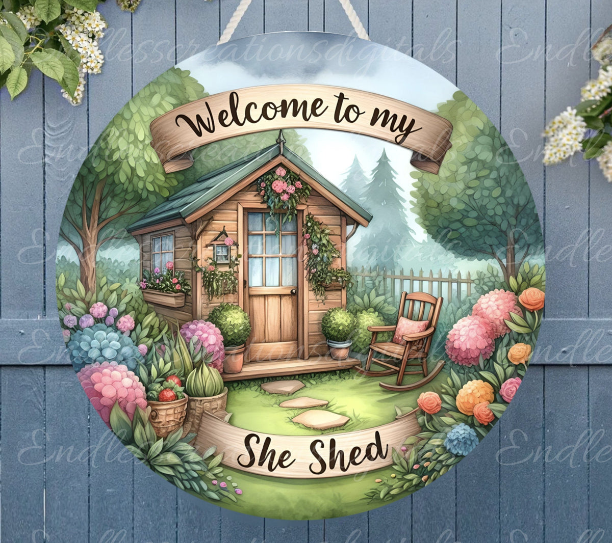 SHE SHED DOOR hanger, wreath sign png, for sublimation high resolution