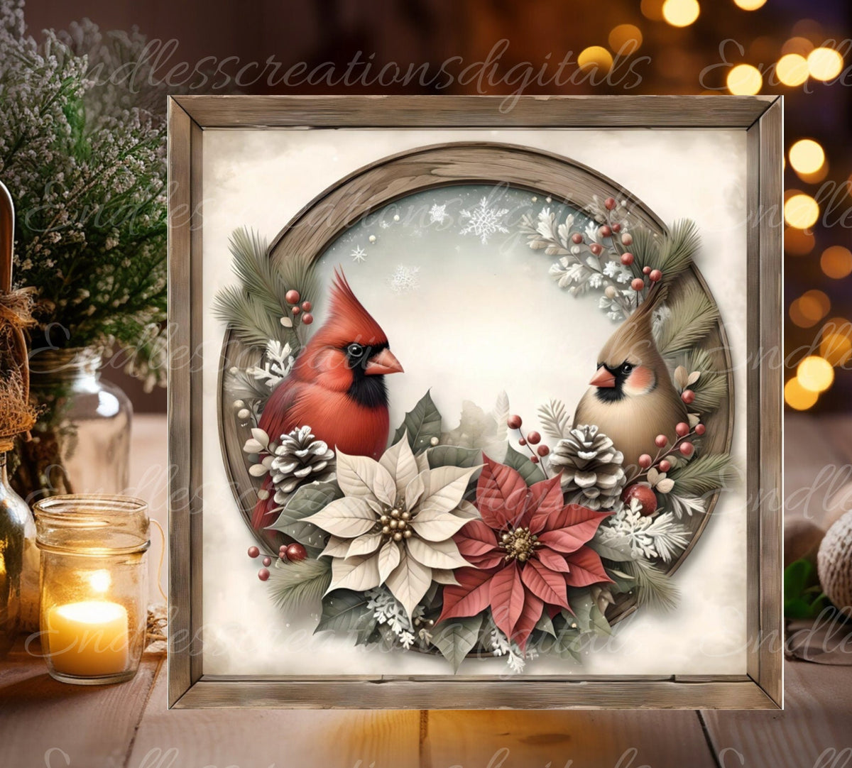 WINTER CARDINAL SQUARE door hanger, wreath sign, square cutting board png, for sublimation high resolution