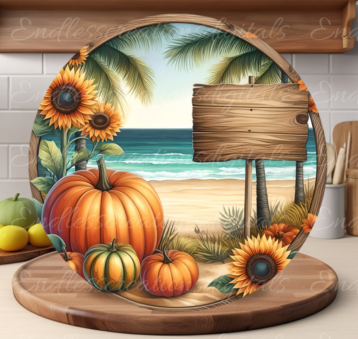 FALL ROUND TROPICAL door hanger, wreath sign, square cutting board, for sublimation high resolution 2 files, 1 add your own text