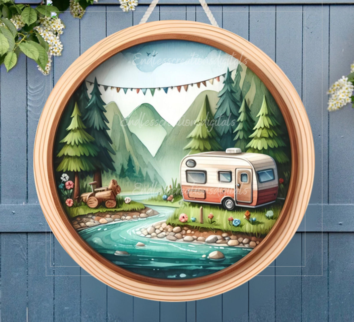 CAMPER DOOR HANGER, wreath sign png, for sublimation high resolution, 1 file add your own text