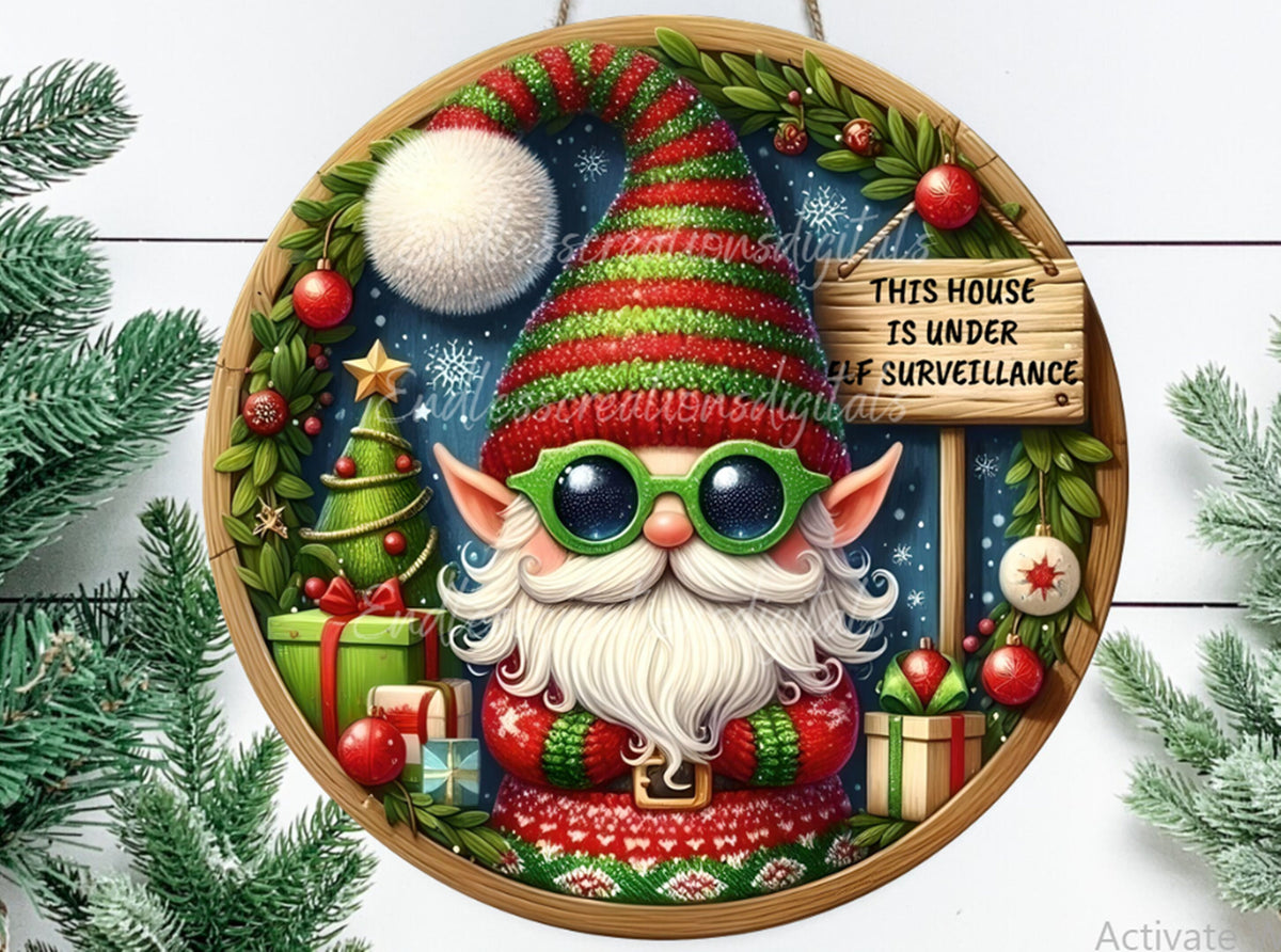ELF SURVEILLANCE door hanger, wreath sign, round cutting board,  for sublimation high resolution, 2 files for download, 1 add your own text