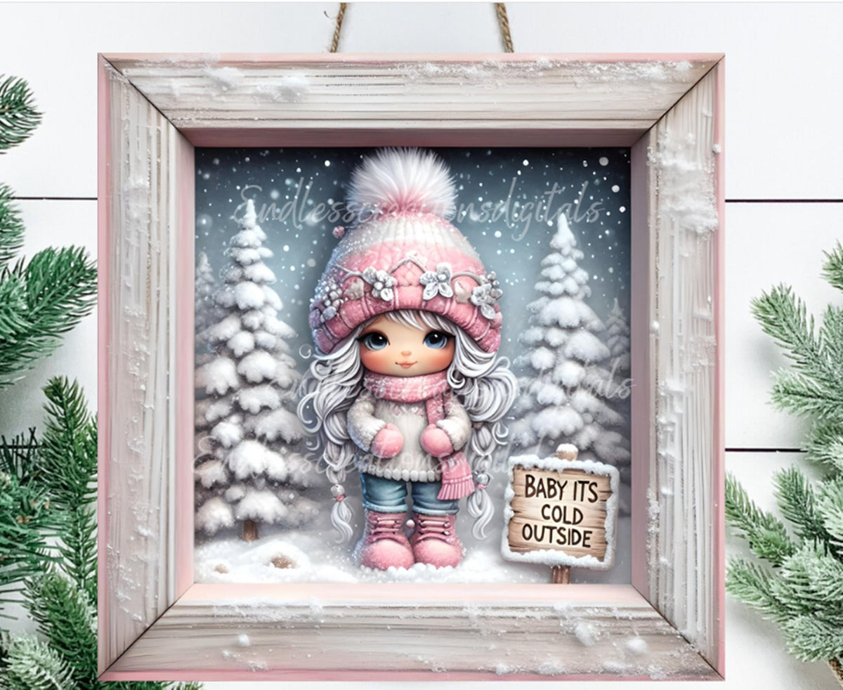 PINK GIRLGNOME SQUARE door  hanger, wreath sign, round cutting board  for sublimation high resolution, 2 files, 1 add your own text