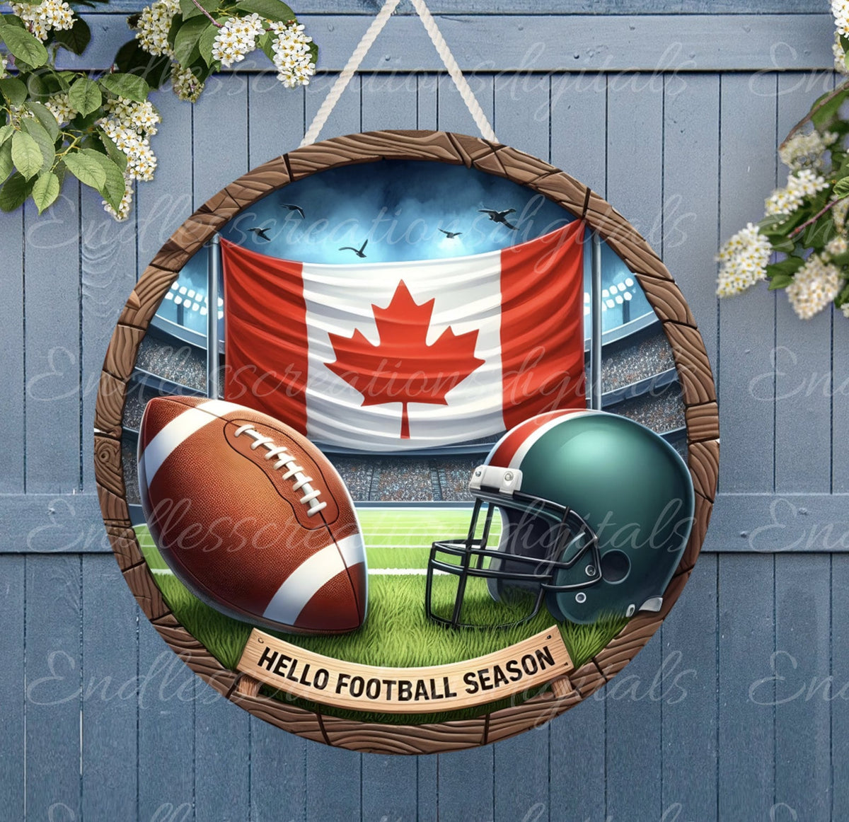 FOOTBALL DOOR HANGER, wreath sign, png, 300DPI high resolution