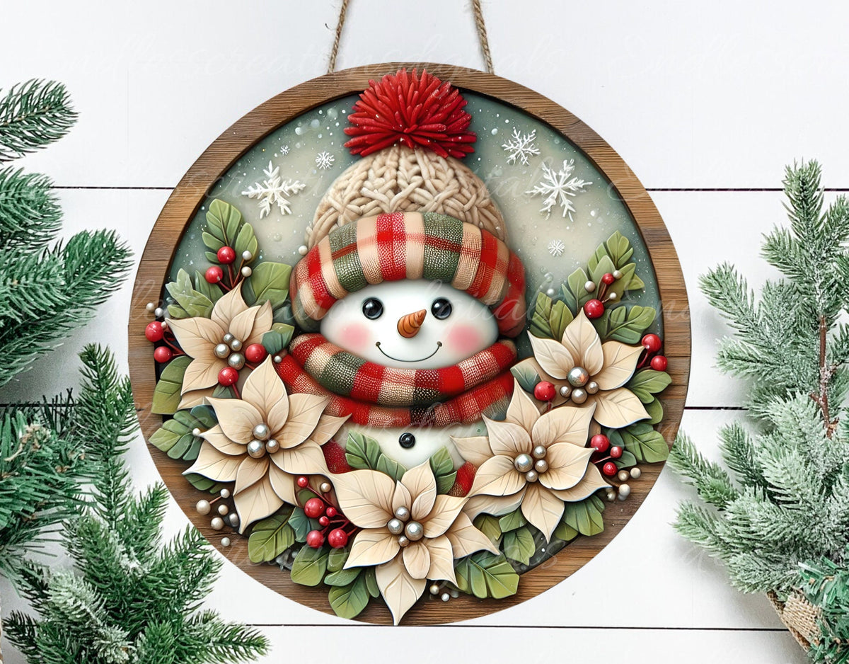 GREEN RED SNOWMAN WINTER ROUND