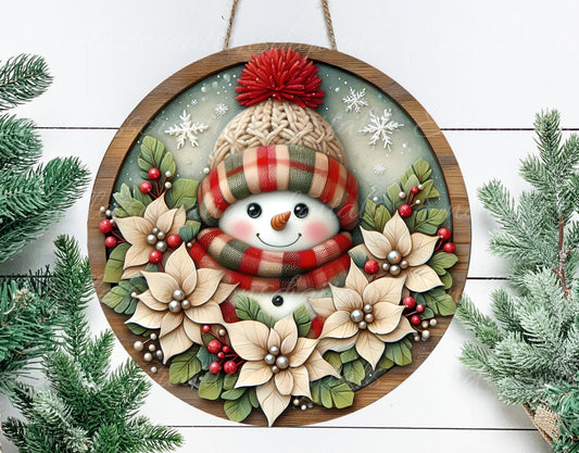 GREEN RED SNOWMAN WINTER ROUND