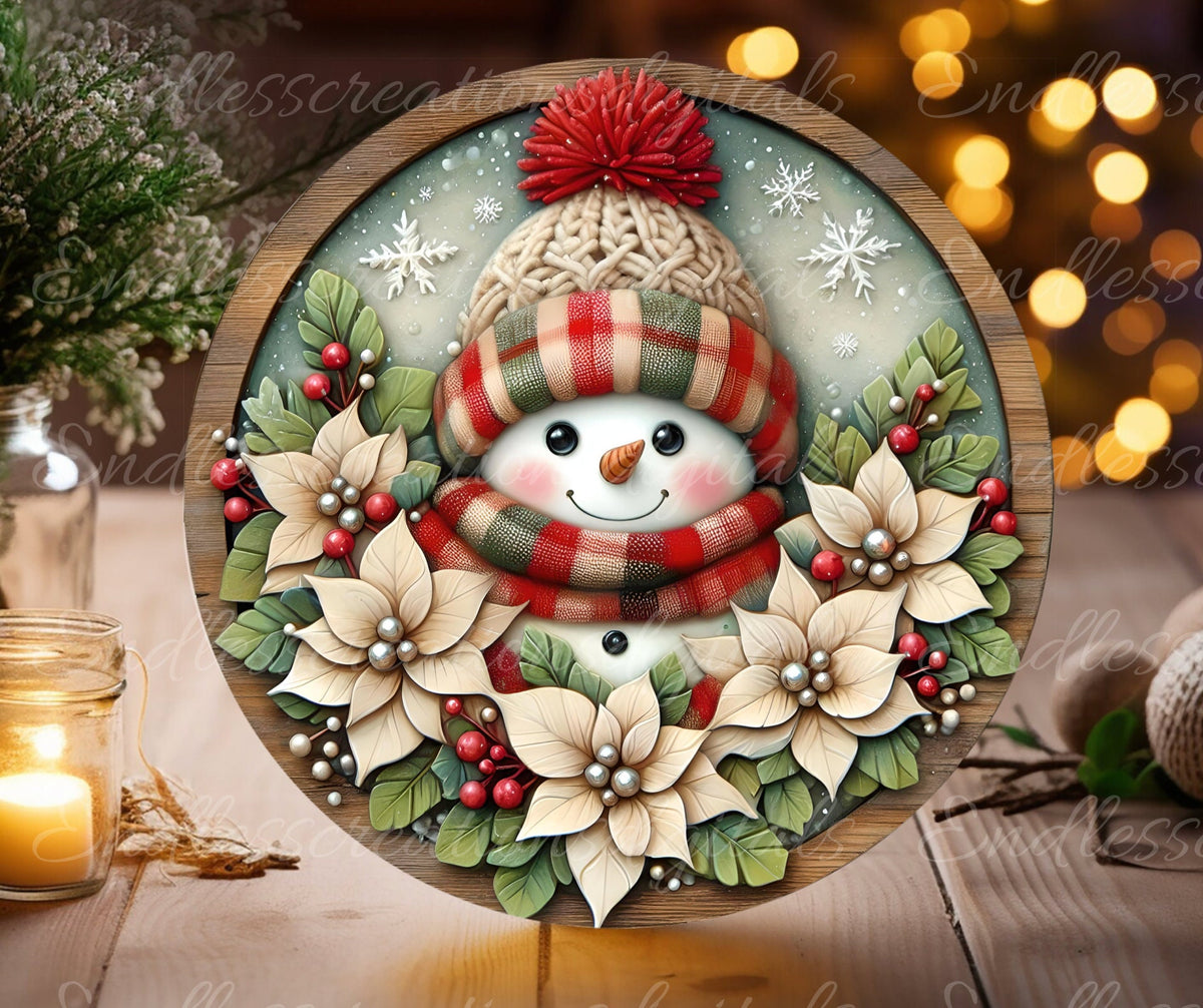 GREEN RED SNOWMAN WINTER ROUND