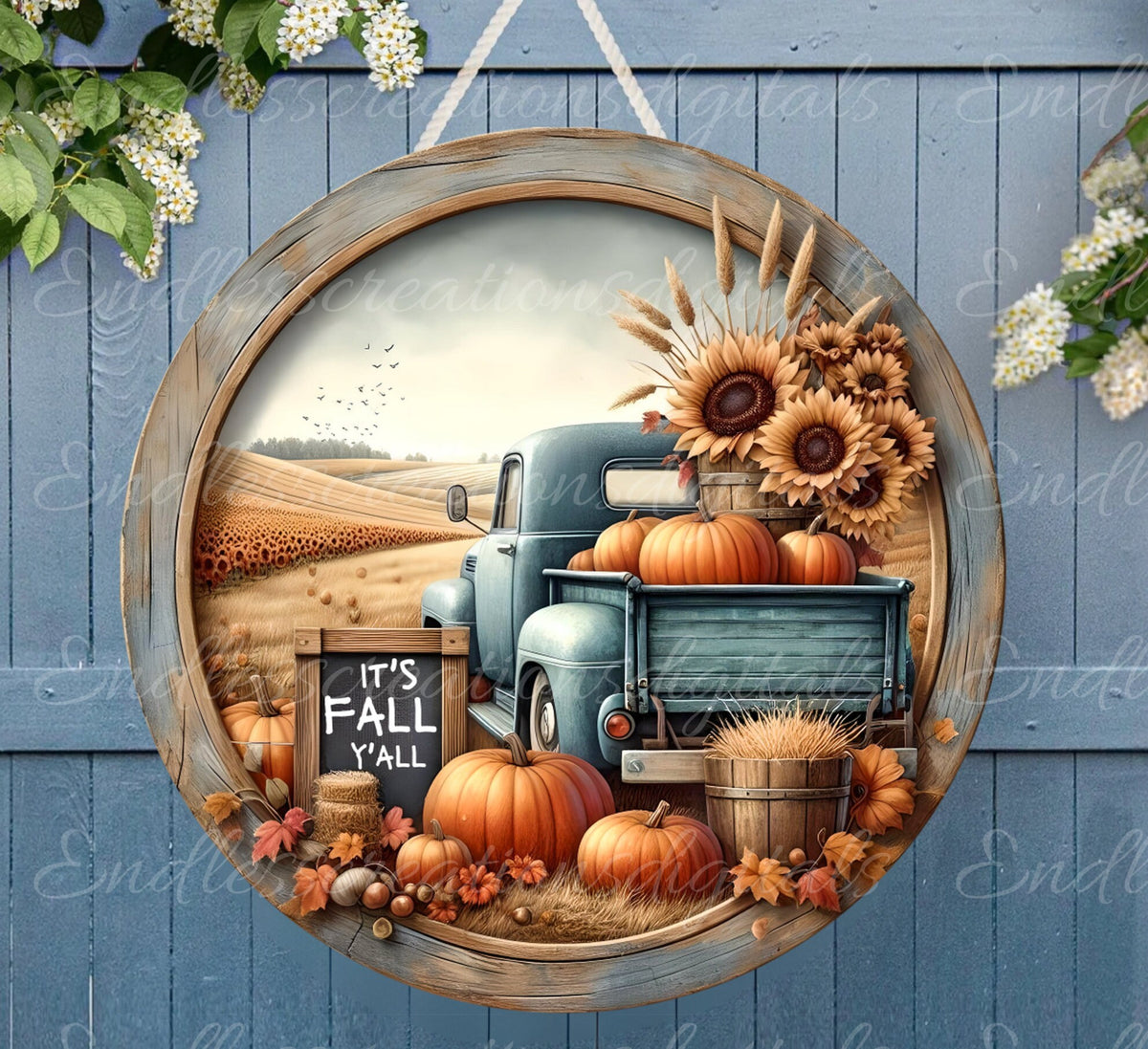 ROUND FALL OLD BLUE TRUCK