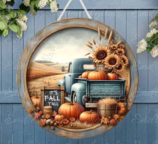 ROUND FALL OLD BLUE TRUCK
