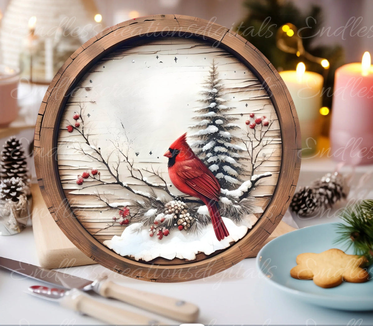 WINTER CARDINALS ROUND