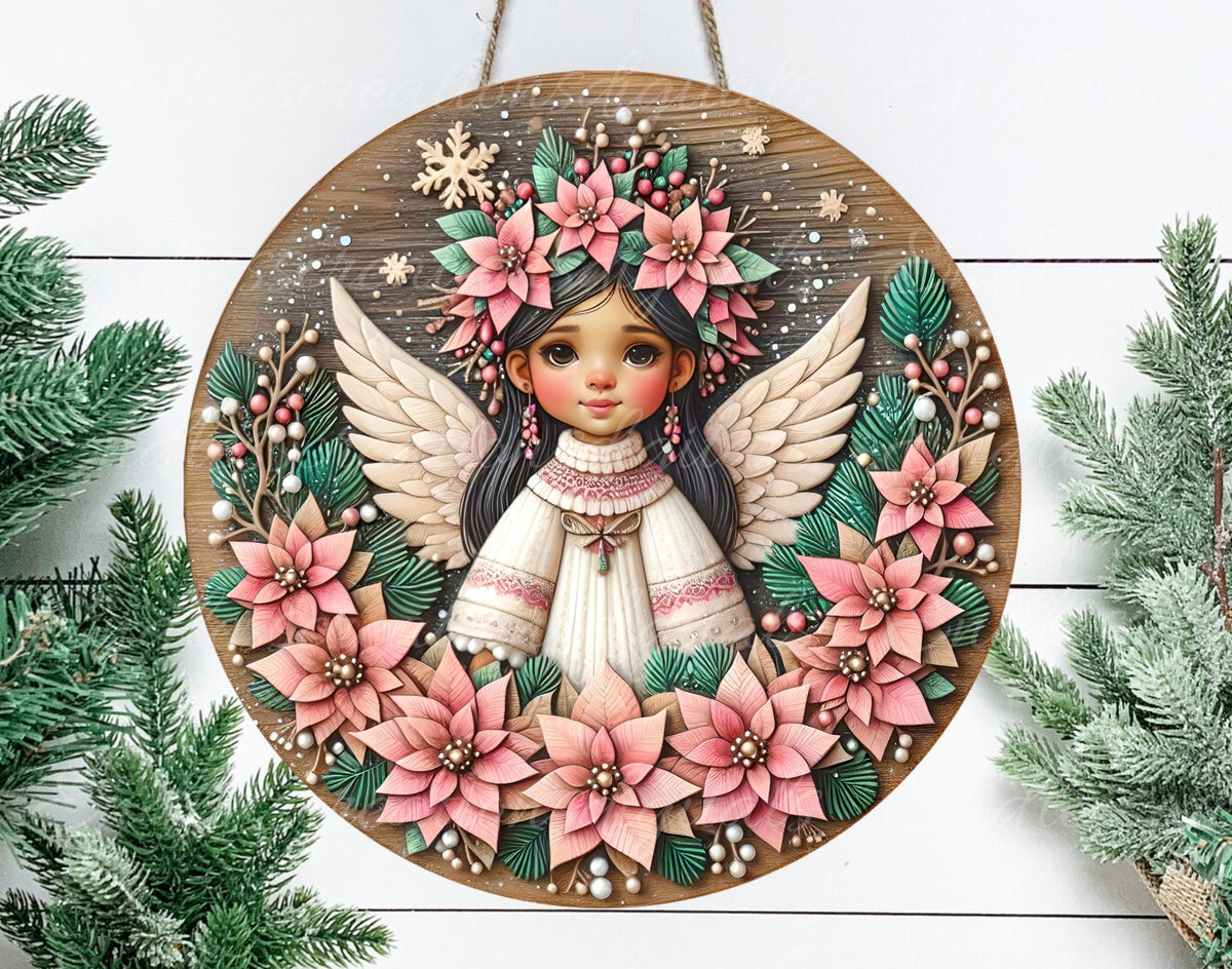 HISPANIC ANGEL  round door hanger, wreath sign, round cutting board, coasters etc. png, sublimation high resolution, can be resized