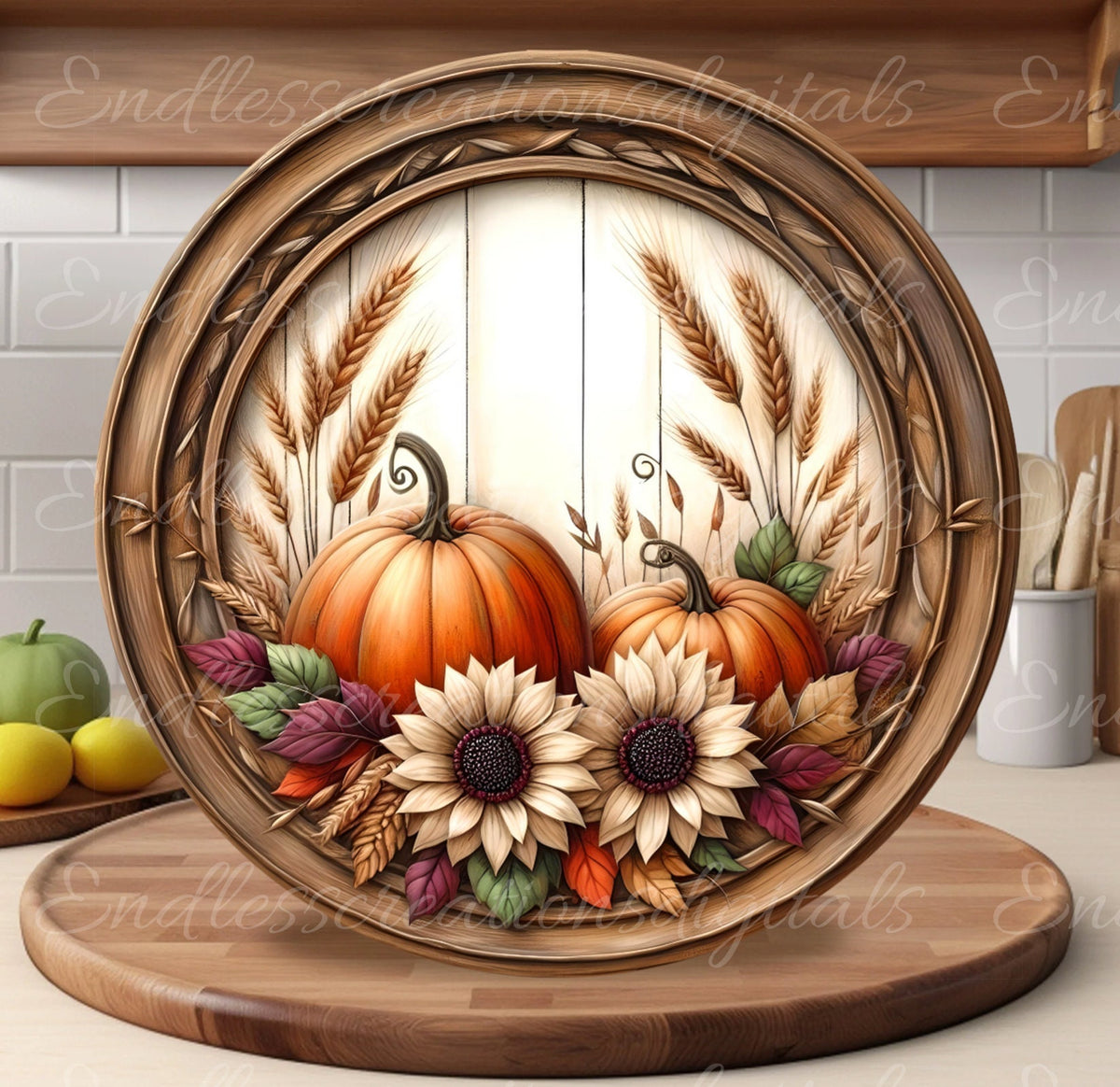 ROUND FALL DOOR hanger, wreath sign,  cutting board png, for sublimation high resolution 2 files, 1 add your own text