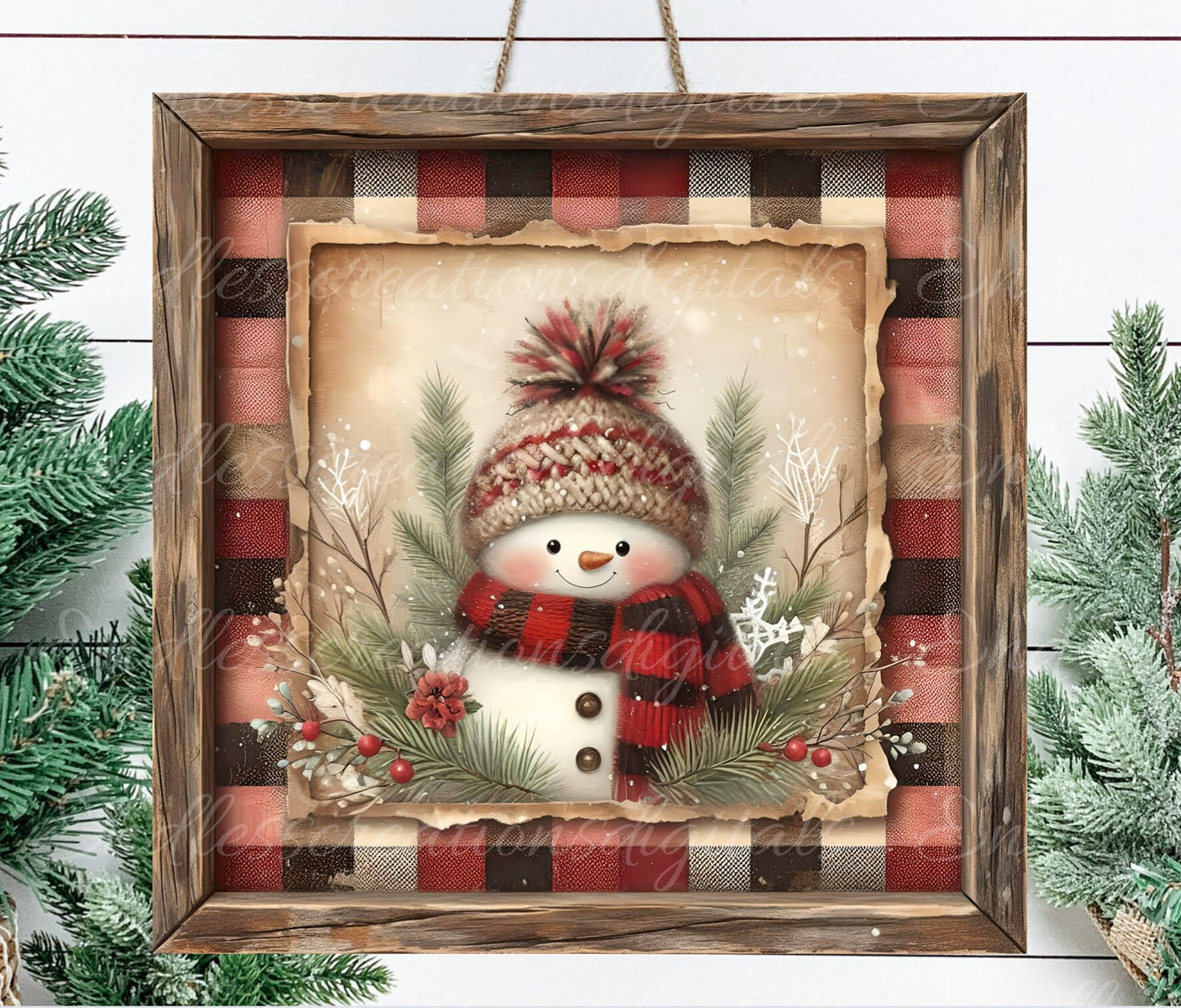 RUSTIC SNOWMAN SQUARE WINTER