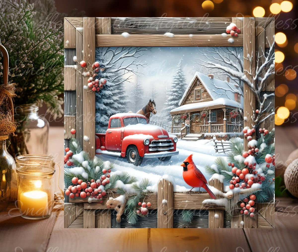 RED TRUCK SQUARE WINTER
