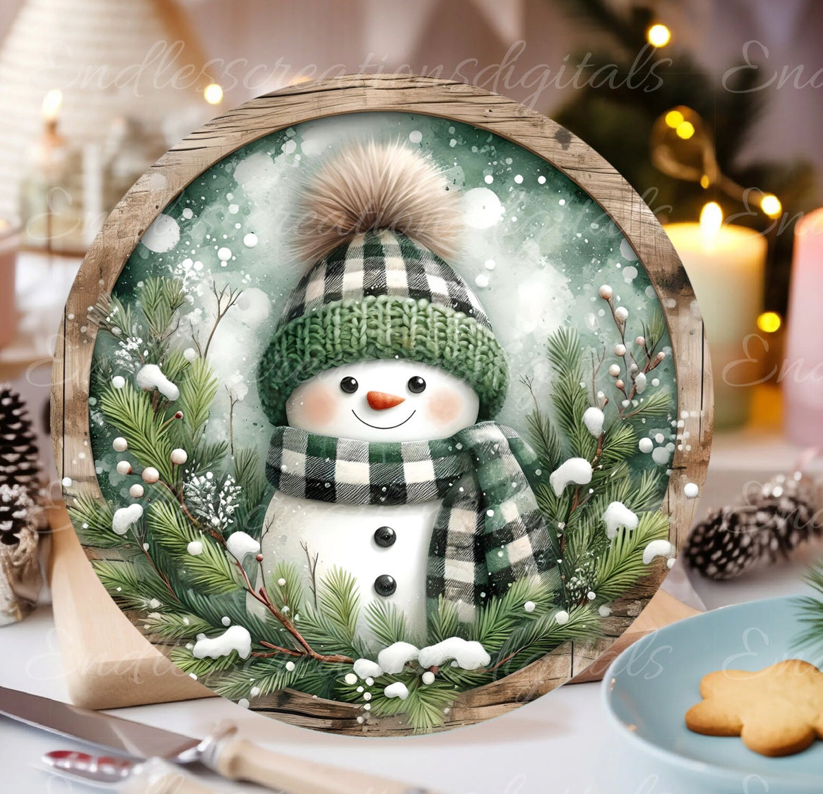 RUSTIC PLAID SNOWMAN WINTER ROUND