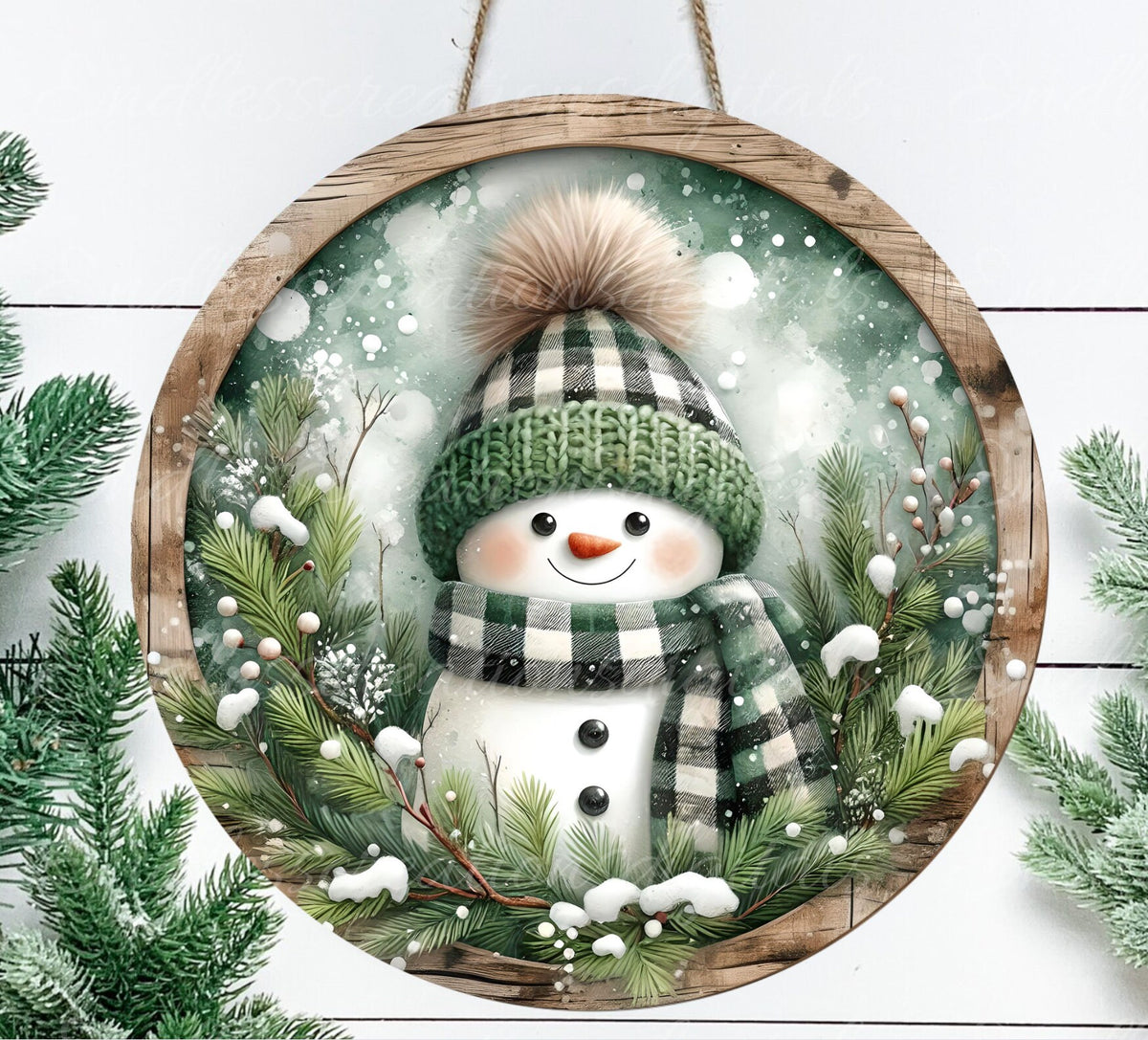 RUSTIC PLAID SNOWMAN WINTER ROUND