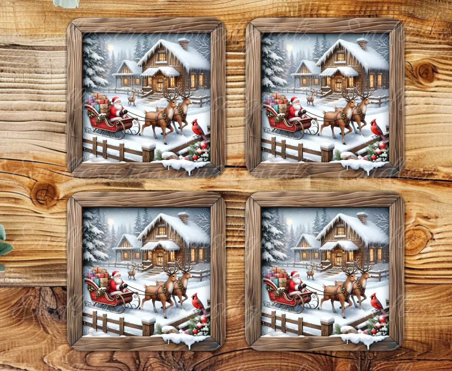 SANTA SLEIGH REINDEER WINTER SQUARE