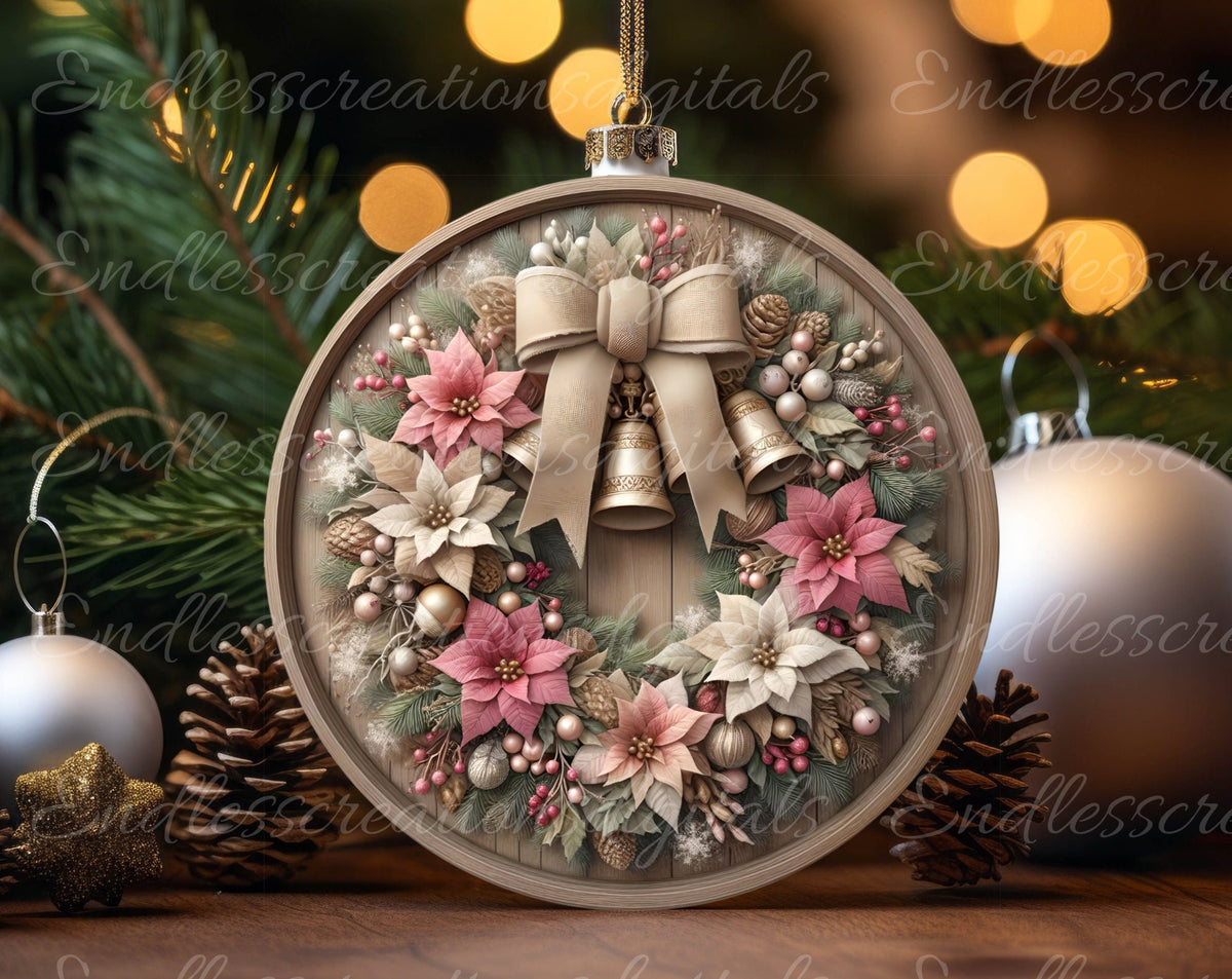 FRAMED PINK WREATH WINTER ROUND