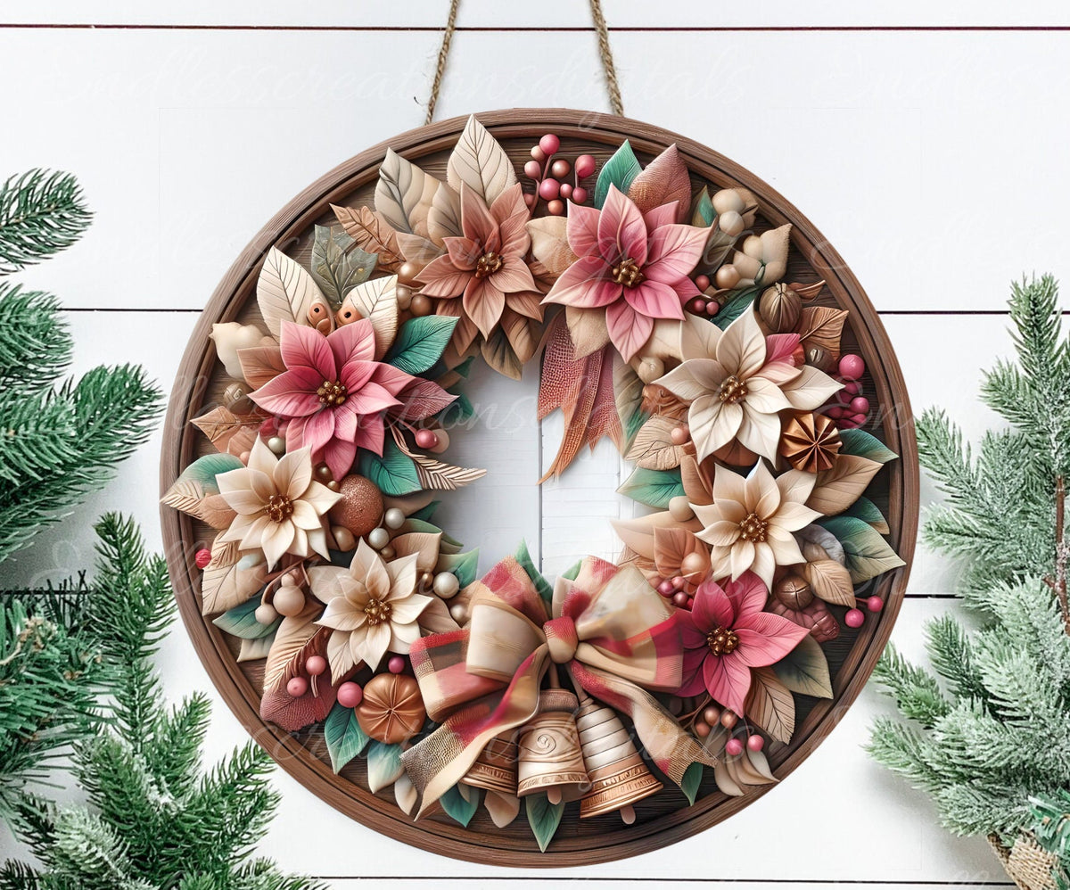 FRAMED PINK WREATH WINTER ROUND