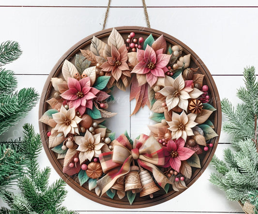FRAMED PINK WREATH WINTER ROUND