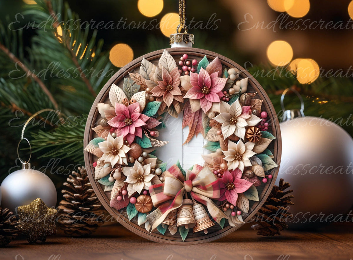 FRAMED PINK WREATH WINTER ROUND