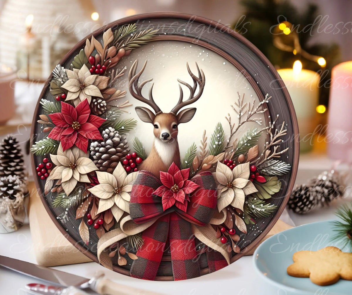 FRAMED DEER WREATH WINTER ROUND
