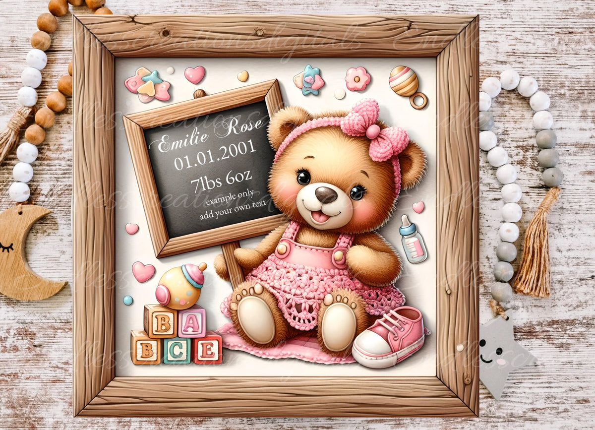 BABY'S ROOM BIRTH square announcement , DIGITAL DOWNLOAD ONLY, for sublimation high resolution,  1 add your own text file for download