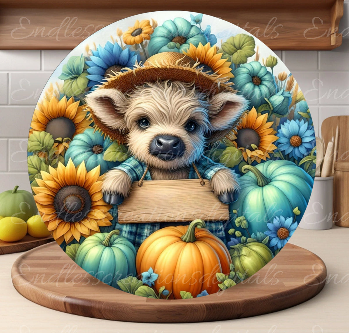 FALL HIGHLAND COW FLORAL PUMPKIN