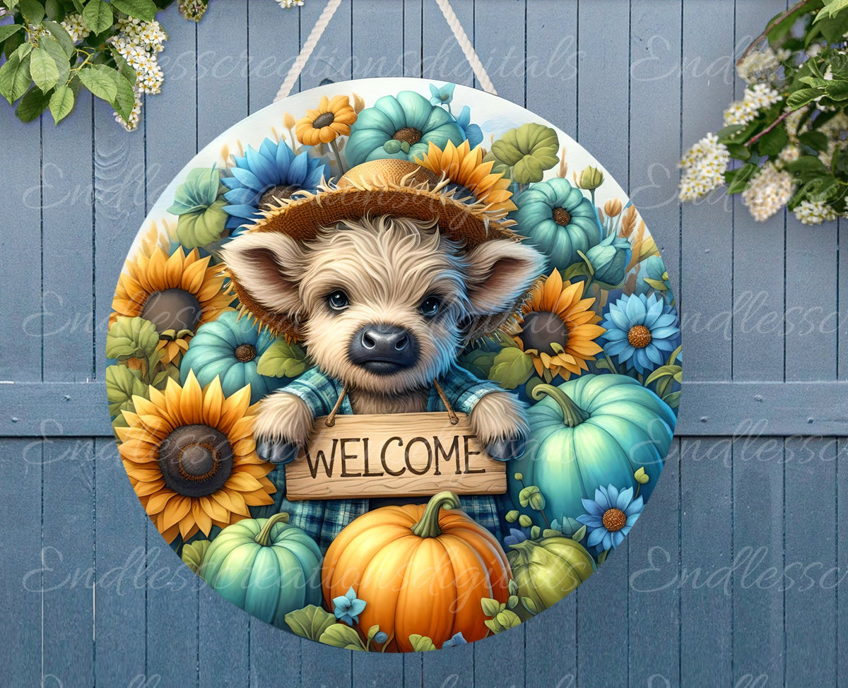 FALL HIGHLAND COW FLORAL PUMPKIN