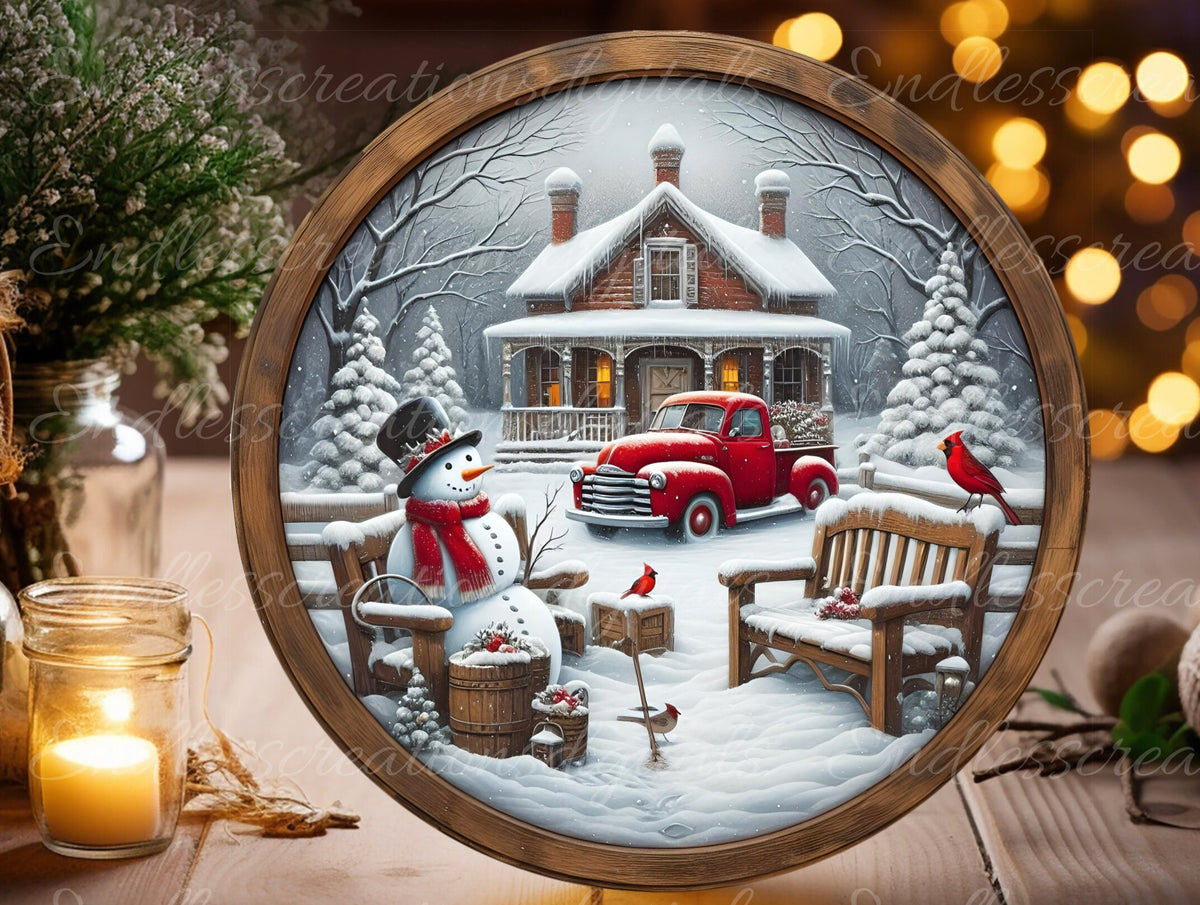 RED TRUCK CABIN door hanger, wreath sign, round cutting board, for sublimation high resolution 2 files for download 1 add your own text