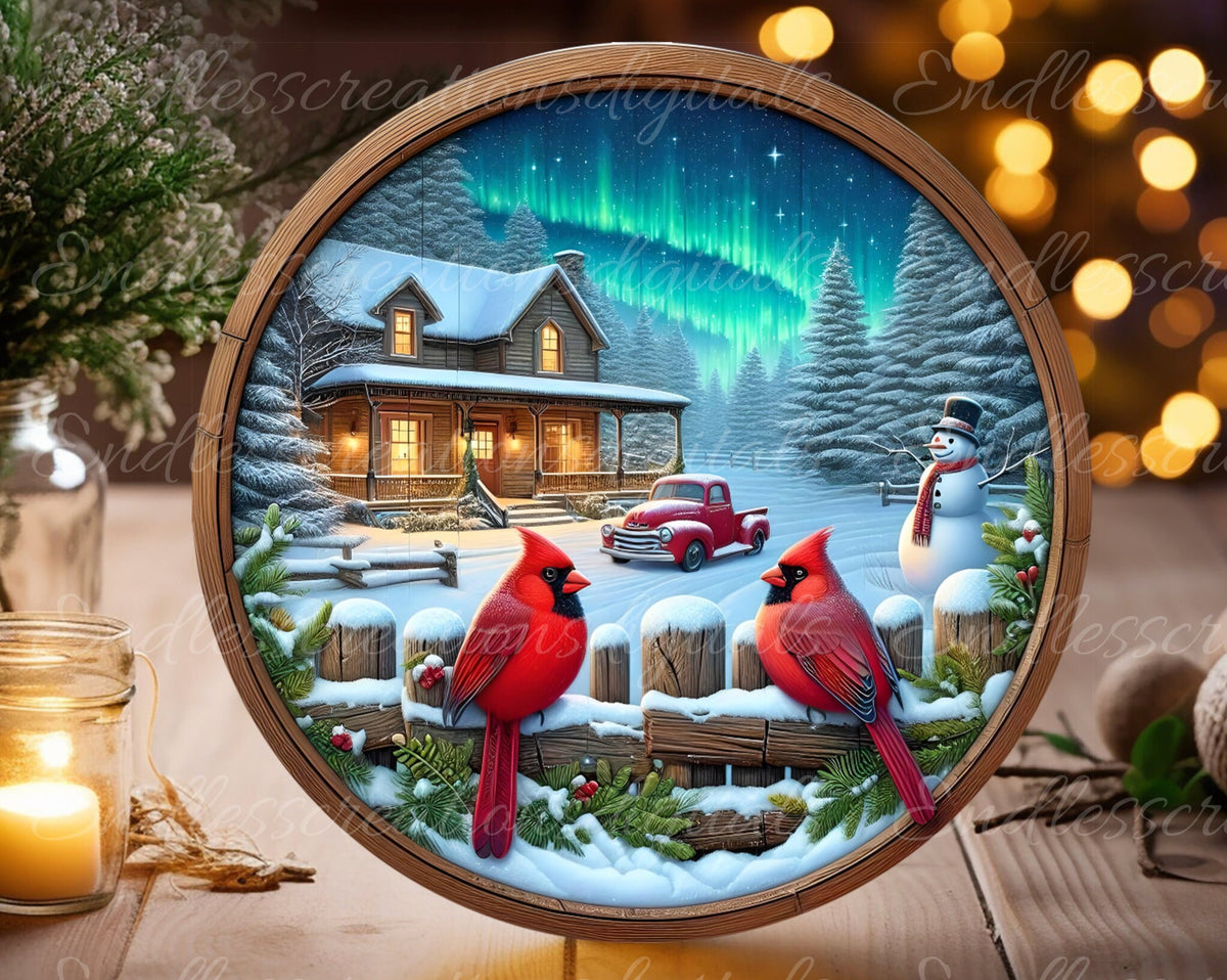 RED CARDINALS CABIN door hanger, wreath sign, round cutting board, for sublimation high resolution 2 files for download 1 add your own text