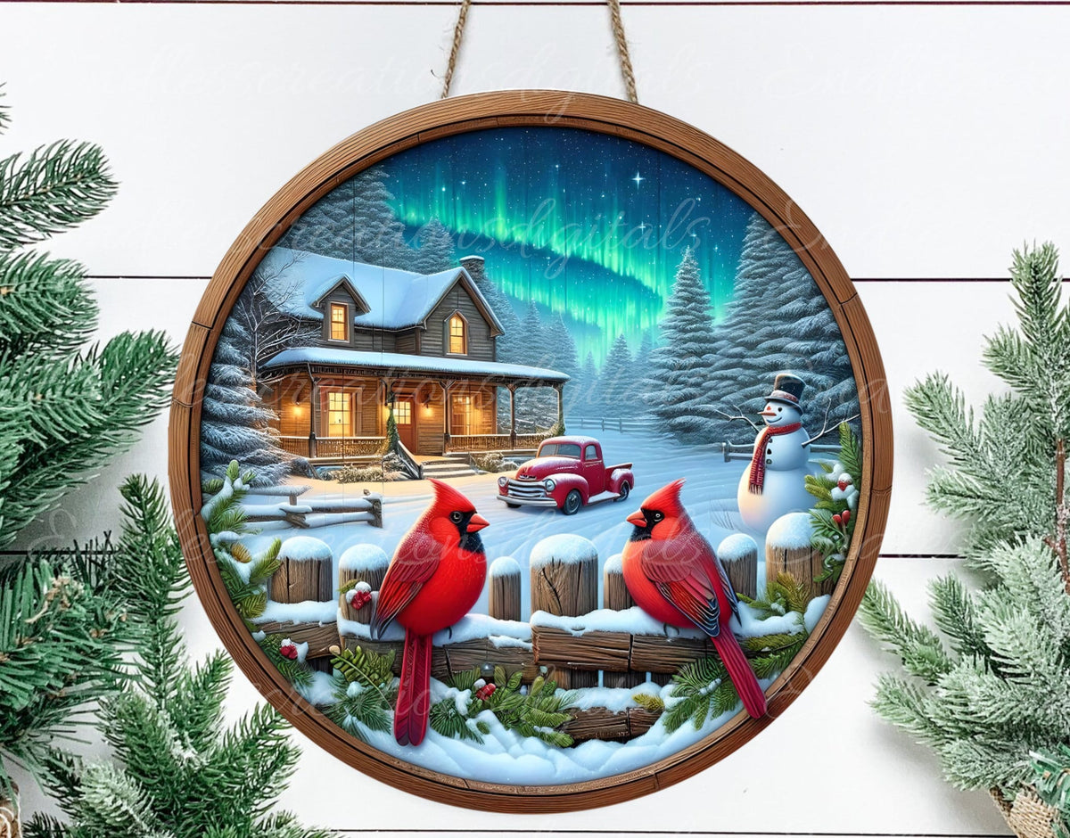 RED CARDINALS CABIN door hanger, wreath sign, round cutting board, for sublimation high resolution 2 files for download 1 add your own text