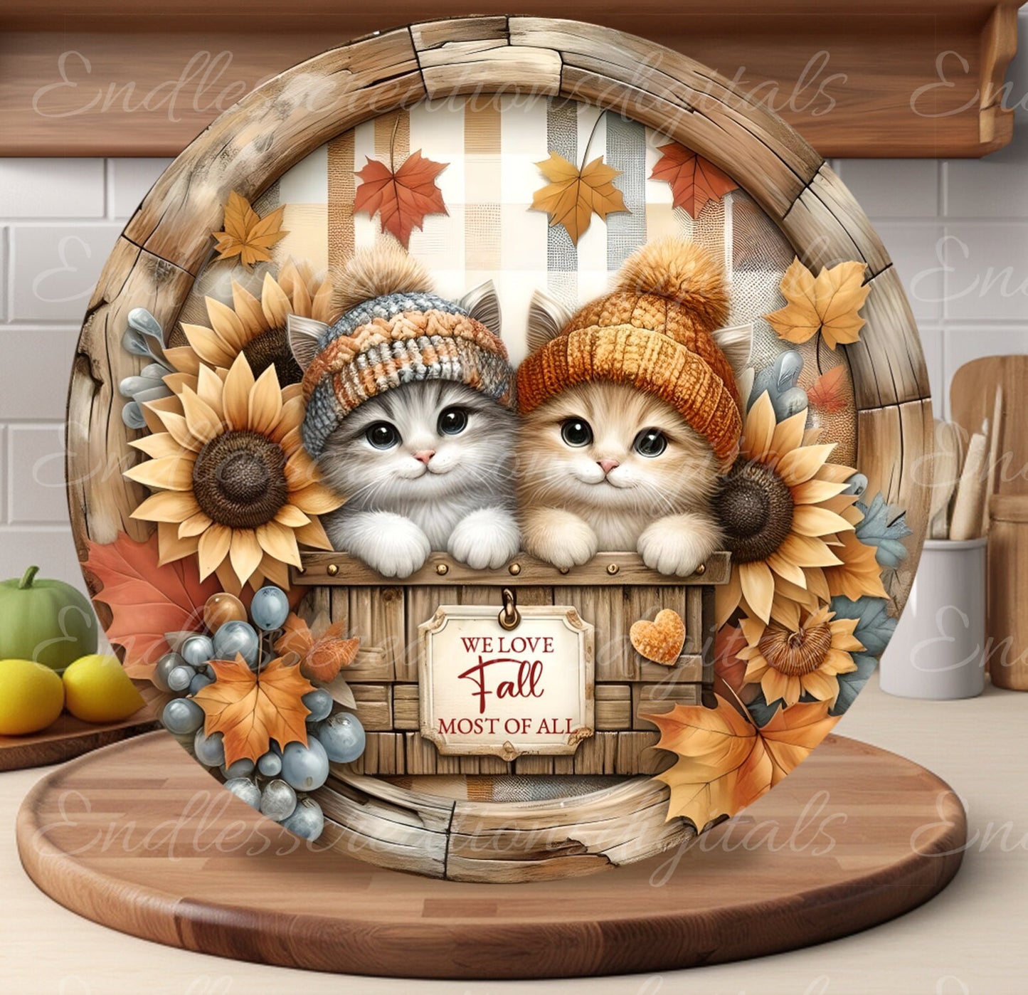 FALL KITTENS DOOR ROUND