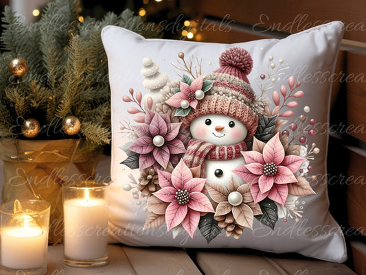 PINK SNOWMAN PILLOW, tea towel etc. sublimation package of 5 high definition 300png, transparent