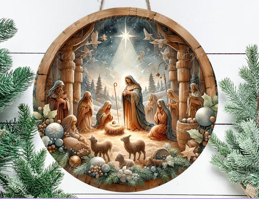 NATIVITY DOOR HANGER CHRISTMAS ROUND