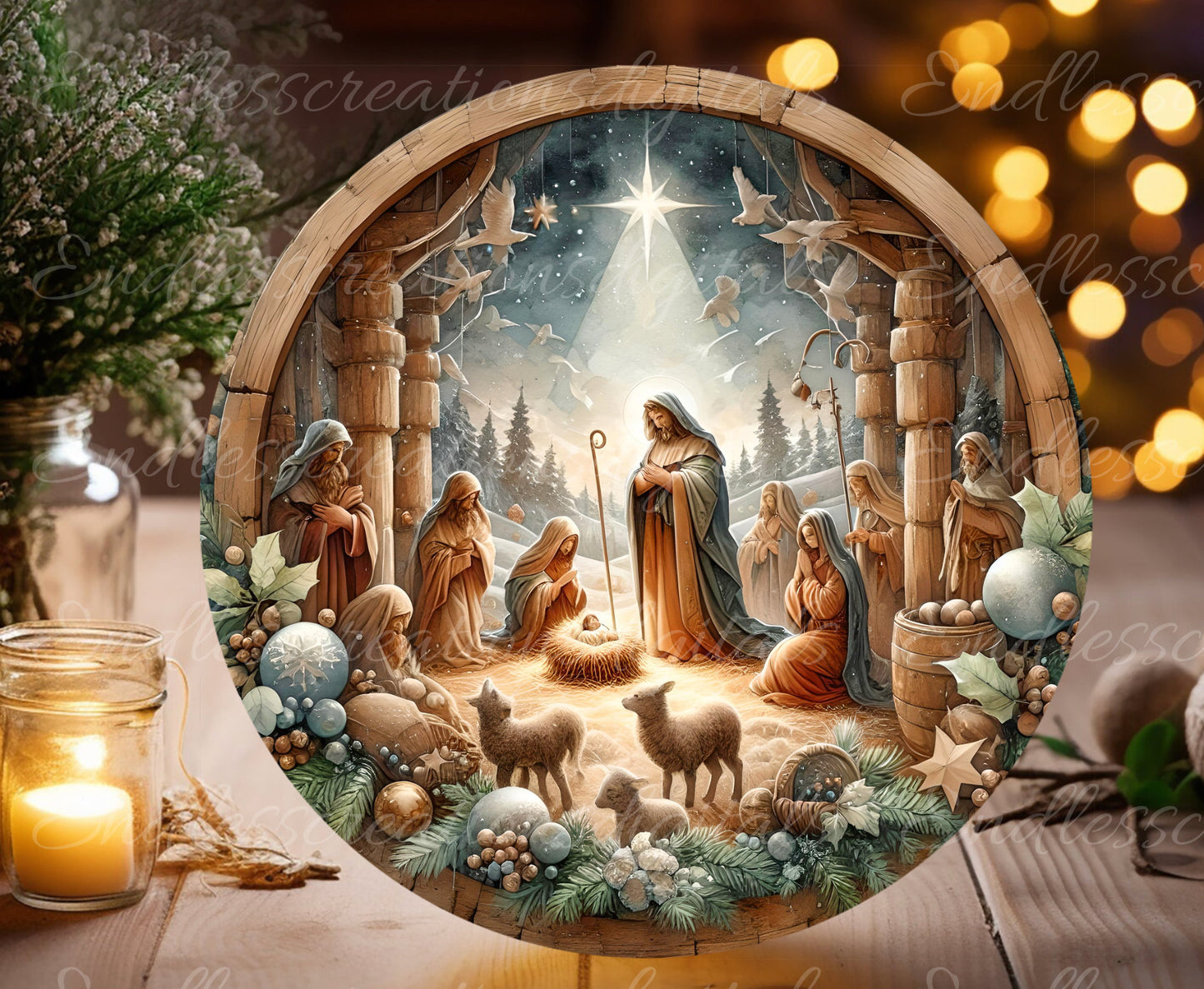 NATIVITY DOOR HANGER CHRISTMAS ROUND