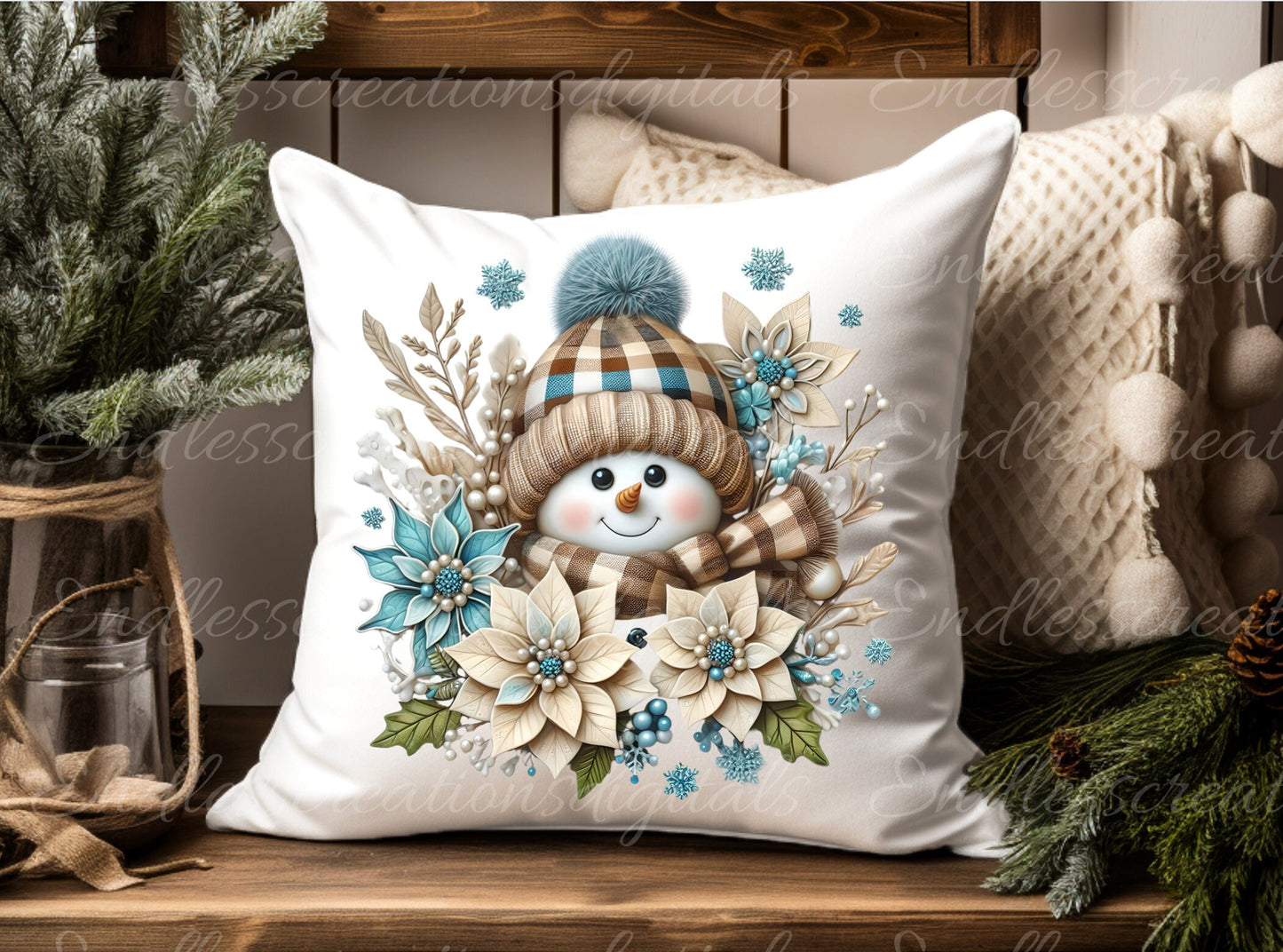 BLUE BEIGE SNOWMAN WINTER TRANSPARENCIES