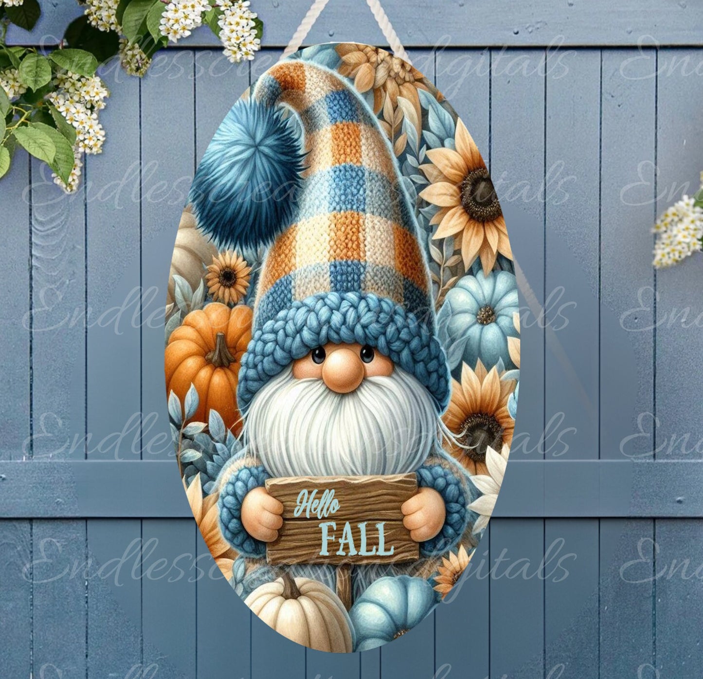 FALL GNOME 7X12 OVAL oval hanger, wreath sign,  for sublimation high resolution 2 files, 1 add your own text