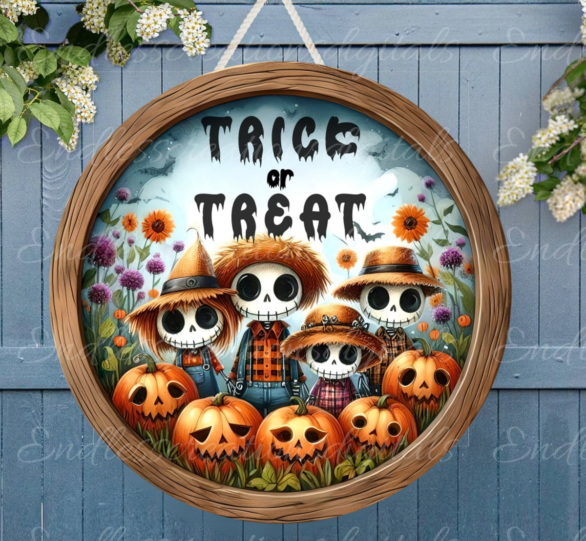 TRICK OR TREAT  Door hanger, wreath sign, for sublimation high resolution 2 files, 1 add your own text
