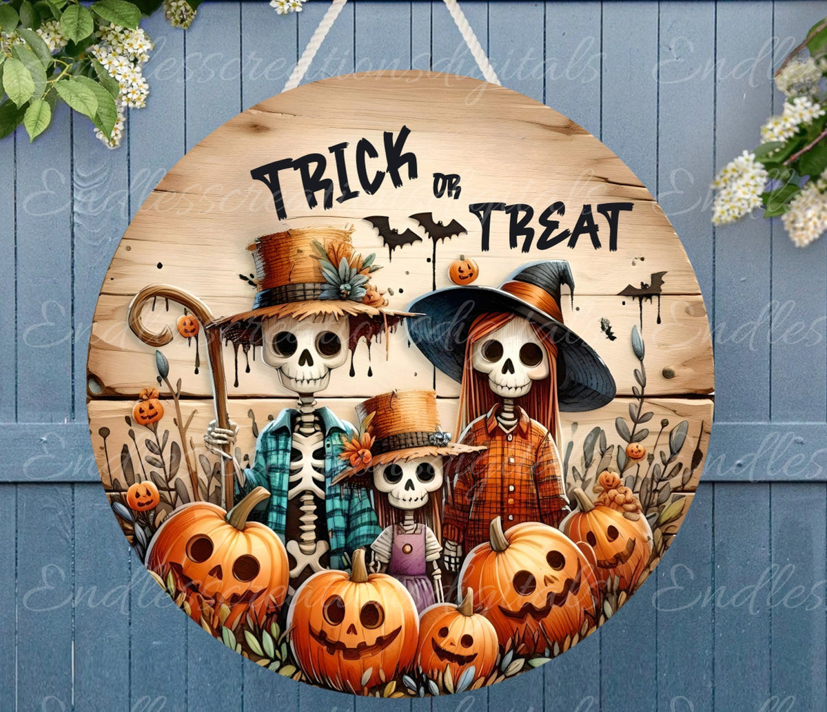 TRICK OR TREAT  Door hanger, wreath sign, for sublimation high resolution 2 files, 1 add your own text