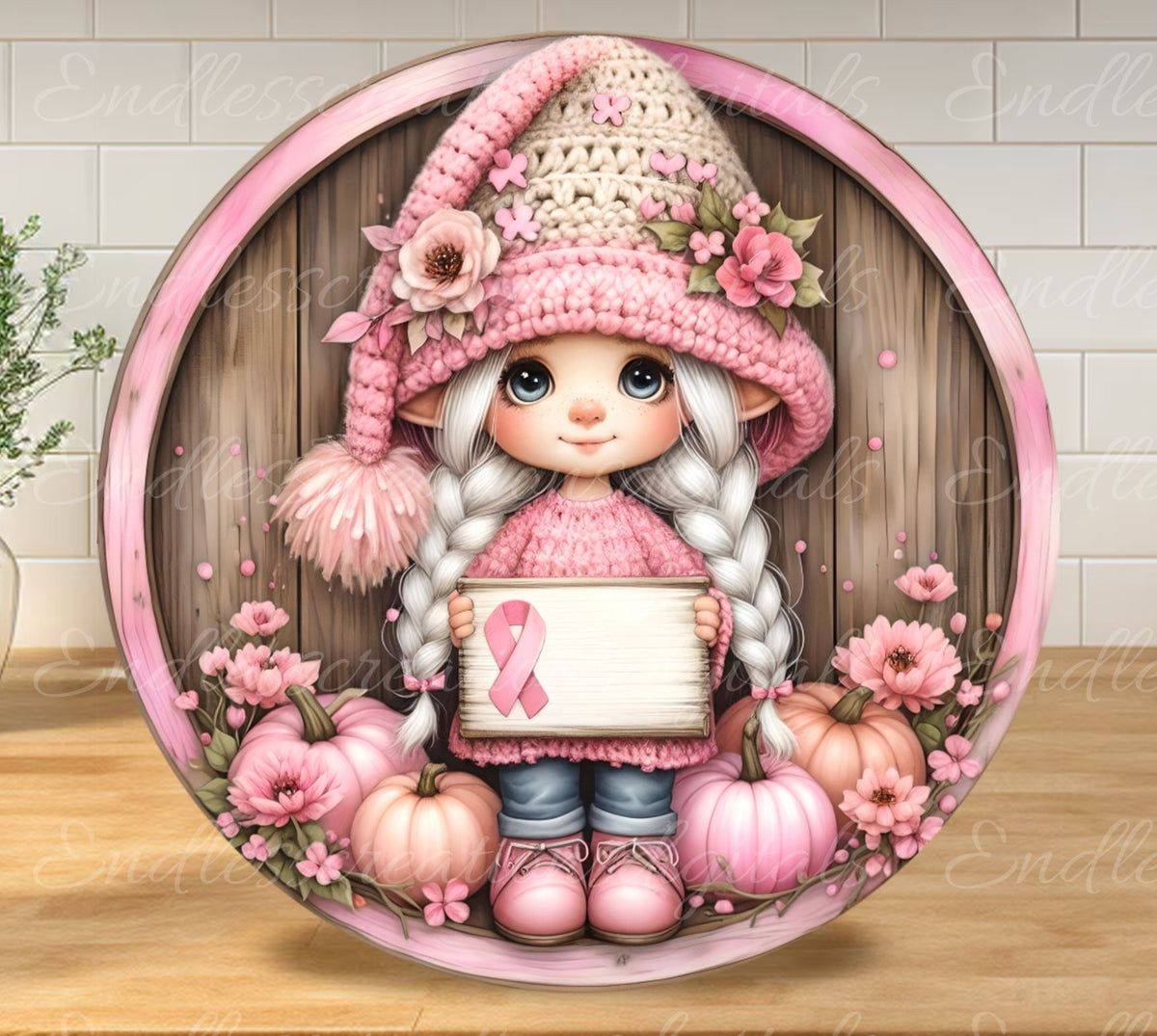 BREAST CANCER AWARENESS Door hanger, wreath sign, for sublimation high resolution 2 files, 1 add your own text