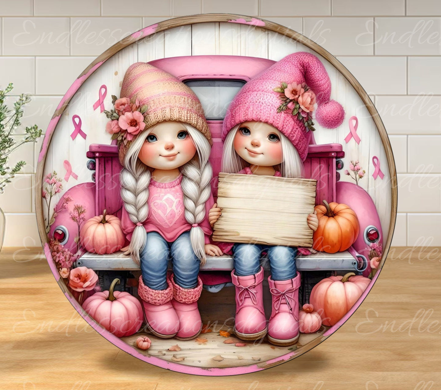 OCTOBER PINK GIRLS Door hanger, wreath sign, for sublimation high resolution 2 files, 1 add your own text