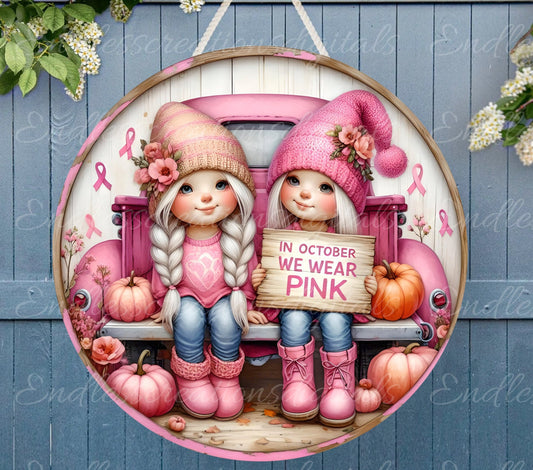 OCTOBER PINK GIRLS Door hanger, wreath sign, for sublimation high resolution 2 files, 1 add your own text