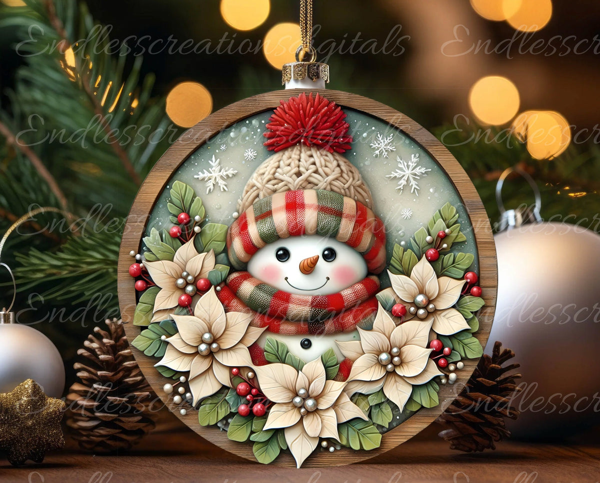 GREEN RED SNOWMAN WINTER ROUND