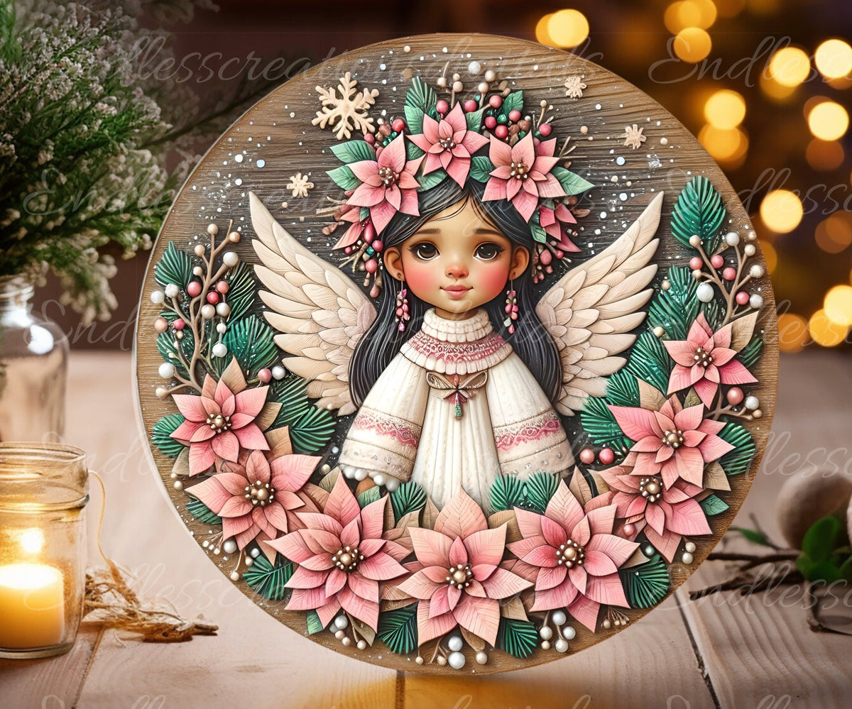HISPANIC ANGEL  round door hanger, wreath sign, round cutting board, coasters etc. png, sublimation high resolution, can be resized