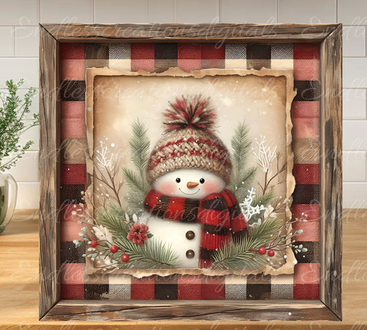 RUSTIC SNOWMAN SQUARE WINTER