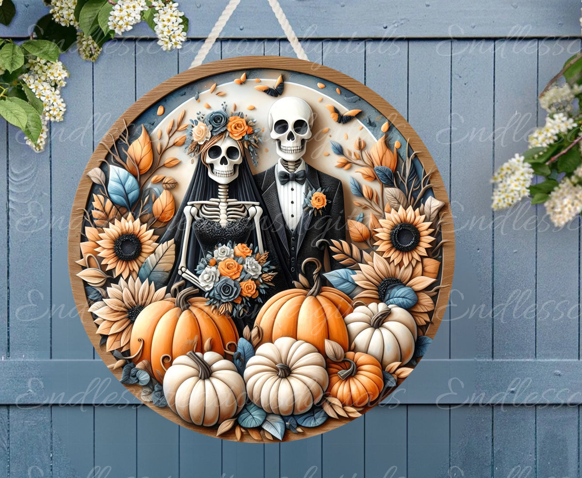FALL SKELETON COUPLE ROUND