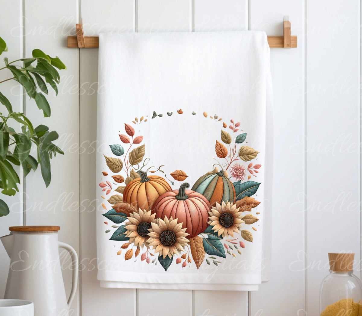 FALL EMBROIDERED LOOK pillow covers, tea towel, tote bags etc. sublimation package of 5 high definition 300 Dpi, transparent