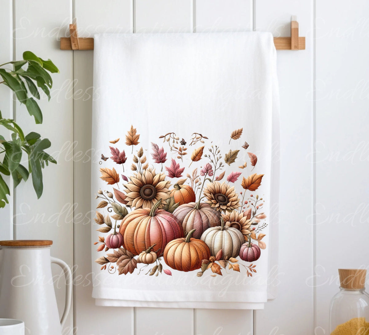 FALL EMBROIDERED LOOK pillow covers, tea towel, tote bags etc. sublimation package of 5 high definition 300 Dpi, transparent